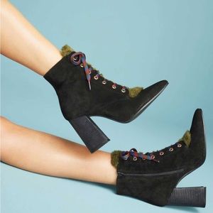 Anthropologie Suede Lace Up Booties - never worn